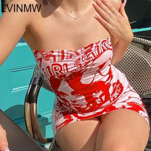 LVINMW Portrait Printing Strapless Sexy Slim Bodycon Sleeveless Backless Print Skinny Fashion Mini Dress Chic Patchwork Clothes