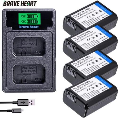 New NP-FW50 USB Dual charger+4x NP FW50 batteries for Sony NEX-5 NEX-7 SLT-A55 A33 A55 A37 A3000 A5000 A5100 A6000 A6300 A7000