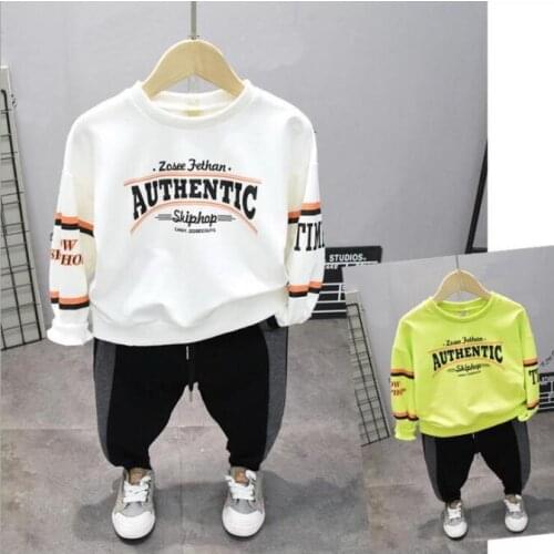 New Spring&Autumn Baby Boys Leisure Suit White and Green T-Shirt+Pants 2pcs Boys Sport Suit Kids Suit For Boys Clothing Set 2-7Y