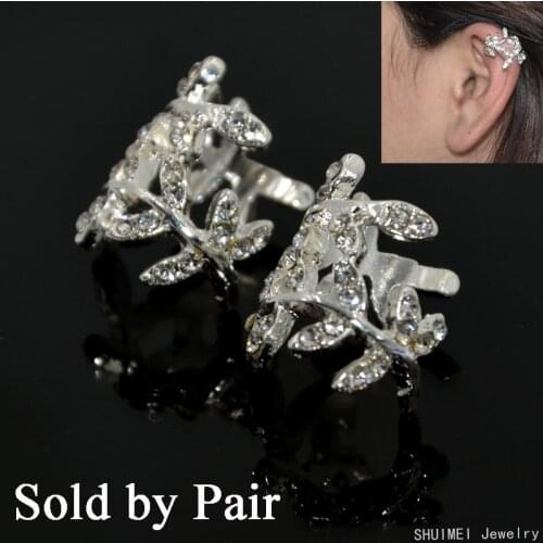 New Arrival Pair CZ Gem Jeweled Leaf Ear Cuff Earring Non Ear Piercing Fake Ear Helix Cartilage Studs For Sexy Charming Jewelry
