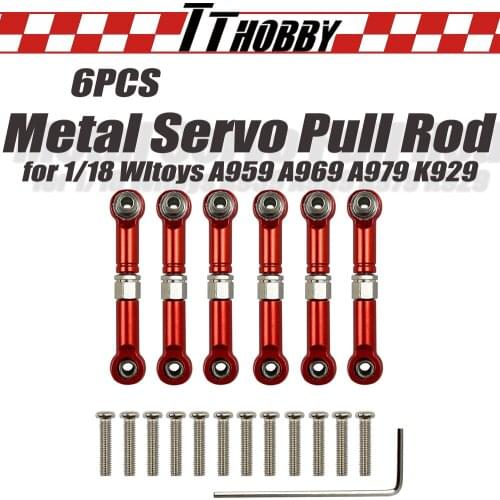 TTHOBBY Upgrade Parts 6PCS Adjustable Metal Linkage Pull Rod Servo Pull Rod for 1/18 Wltoys A959 A969 A979 K929 A959-B RC Car