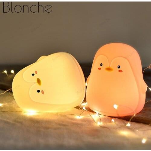 Penguin Silicone Touch Sensor Night Light Rechargeable 7 Colors USB Charging LED Night Lamp for Children Baby Gift