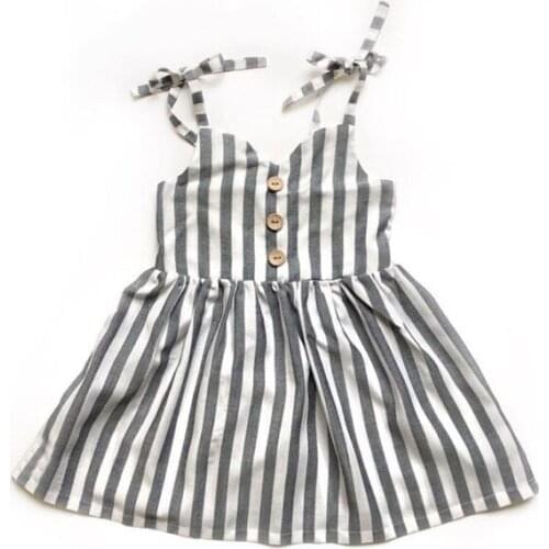 Toddler Baby Girls Kids Striped Sleeveless Short Mini Dress Button Backless Strap Sundress Clothes Summer