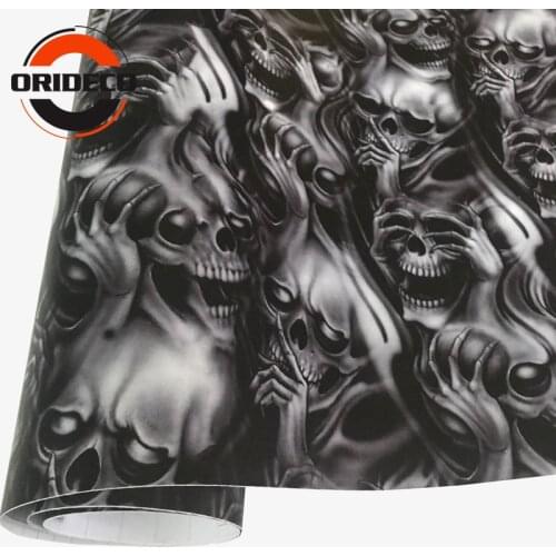 50cm Width Black Gray Skull Camouflage Vinyl Film Car Wrap Foil Adhesive Skull Motorcycle Car Camo Wrapping Decal