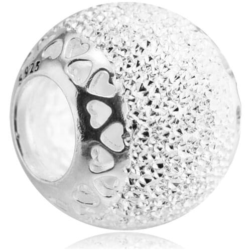 Fits European Charms Bracelet 925 Sterling-Silver-Jewelry for Jewelry DIY Making Glittering Hearts Silver Charms Bead Wholesale