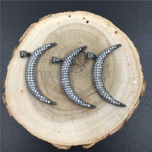 MY0716 Crescent Shape Micro Pave Zircon Pendant Charm,Clear Zirconia Paved on Copper Gun Black Plate Edge Metal Necklace Pendant