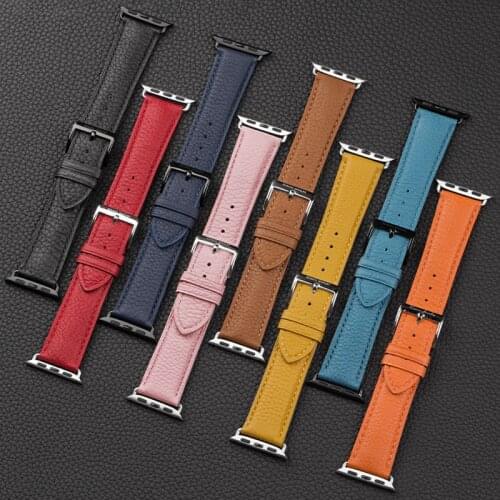 Strap for Apple Watch band 42mm 38mm 44mm 40mm Genuine Leather Lychee pattern Bracelet Correa iwatch Series 6 SE 5 4 3 Watchband