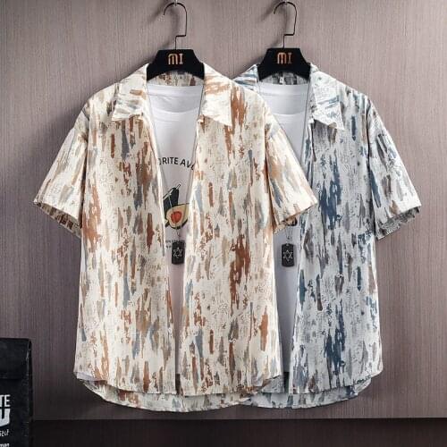 Mens Shirt Summer Short Sleeve Large Size Ice Silk Print Thin Style Streetwear Sport Tidal Current College Popular Hot Sale