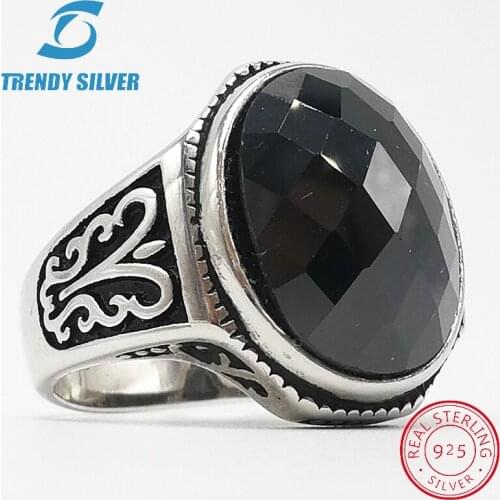 Silver 925 fine jewelry man rings men accessories black CZ oval zircon wholesale high quarlity TRENDY SILVER TCR848-B