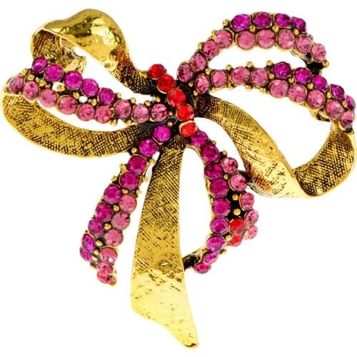 CINDY XIANG Rhienstone Bow Brooches For Women Vintage Antique Gold Color Eleagnt Lady Pin Cloth Dress Hat Accessories Good Gift