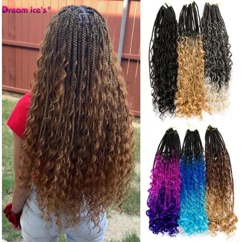 Synthetic Crochet Hair Messy Goddess Box Braids Hair With Curly Ends 24 inches Ombre Crochet Braiding Hair Extension