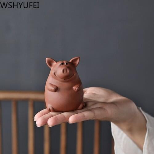 1 PCS Purple Clay Tea pet piggy Statue tea Figurine Lucky Ornament Boutique oolong tea Accessories decoration Handmade Crafts