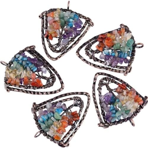 SUNYIK Healing Chip Stone Wrap Tree of Life Pendant fit Necklace Reiki Chakra Crystal Vintage Handmade Jewelry for Women