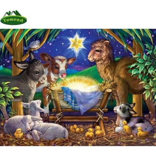 Yumeart Full Square Drill Diamond Painting Religion Jesus Baby Mosaic Paints with Diamonds Embroidery Diy Donkey Sheep Horses