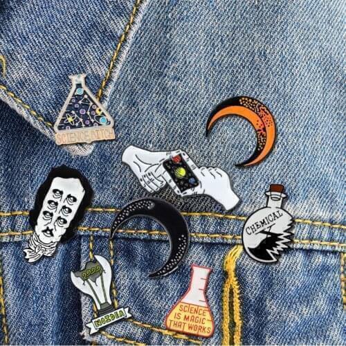 MINGQI New Fashion cartoon enamel brooches science spherical moon lapel pins Badge Cowboy Coat bag Jewelry for women accessories