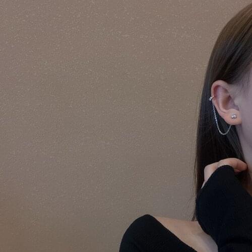 TIMEONLY Asymmetric CZ Zirconia Clip Earrings Silver Color Metal Chains Earring for Women Girls Simple Korean Fashion Jewellery