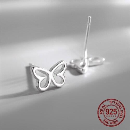 INEFFA 925 Sterling Silver Butterfly Earrings for Women Shiny Hollow Wings Animal Silver Stud Earring Jewelry Girls Best Gifts