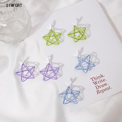 Womens 925 Silver Pin Earring Contrast Color Hollow Star Candy Color Elegant Fashion Personality Alloy Decoration Jewelry Gift