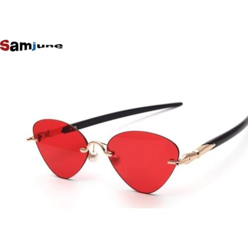 Samjune Retro Cat Eye Sunglasses Women Yellow Red Lens Sun glasses Fashion Light Weight Sunglass for women Vintage Pen leg