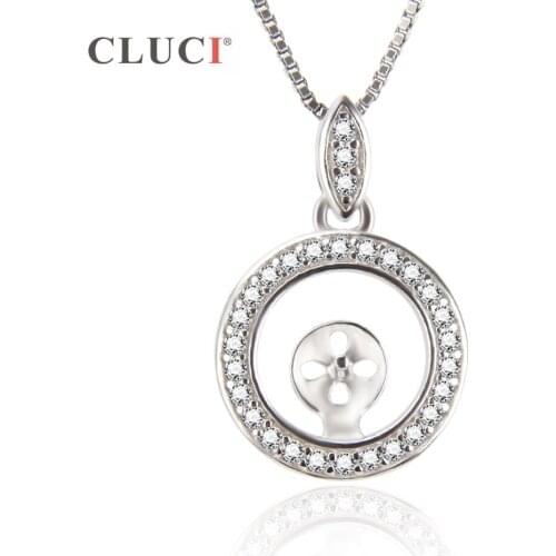 CLUCI Akoya Pearl Necklace Classic 925 Sterling Silver Round Shape Full Stone Pendant For Women Wedding Jewelry SP274SB