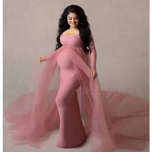 Maternity Dresses For Baby Showers Shoot Women Summer Elastic Long Robe Grossesse Vestidos Elegant Tulle Full