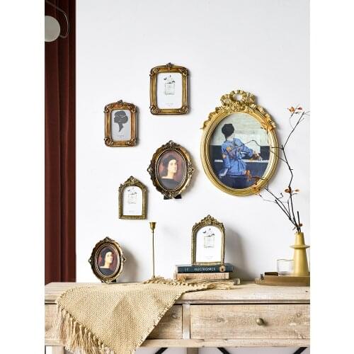 Zq European Creative Retro French Artistic Domestic Ornaments Gold Carved Combined Table Photo Frame Photo Wall
