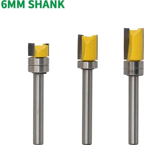 3PC/Set 6MM Shank Milling Cutter Wood Carving Template Trim Hinge Mortising Router Bit Straight End Mill Trimmer Cleaning Flush