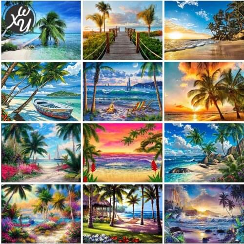 Diamond Mosaic Seaside Landscape Round Square Embroidery Cross Stitch Kits Full Drill Rhinestone Accessories for Home Decoration