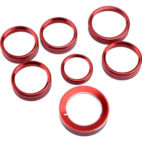 Car 7Pcs Red Aluminum Alloy Headlight Air Condition Switch Knob Ring Trim Cover Fit for Ford F150 XLT 2016 2017 2018 2019