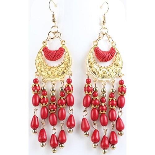 Bohemia Earrings Tassel Fringe Beads Ethnic Boho 2017 Women Femme Ladies White Red Blue Black Statement Earring Brincos De Festa