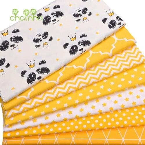 Chainho,7pcs Yellow Panda Series,Printed Twill Cotton Fabric,Patchwork Cloth,DIY Sewing&Quilting Material For Baby&Child,40x50cm