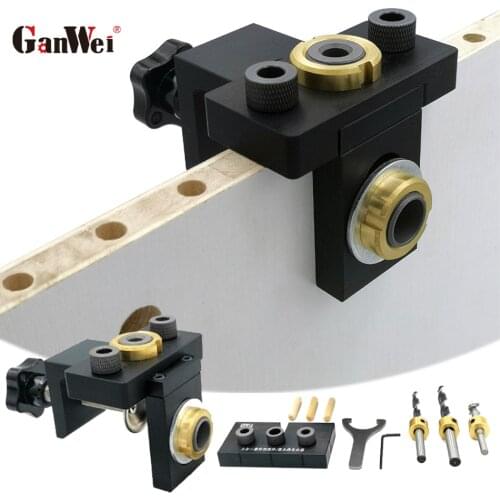GanWei 3-in-1 Punching Locator Woodworking Pocket Drilling Fixture With 8mm/5mm Drill Bit For Drilling Locating Guide Tools