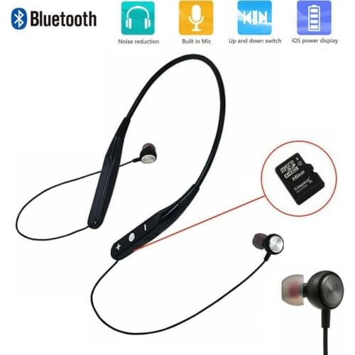 Bluetooth Headset Neckband Handsfree Sport Headphone Support TF Card Earphones Noise Cancelling Earbuds with Microphone
