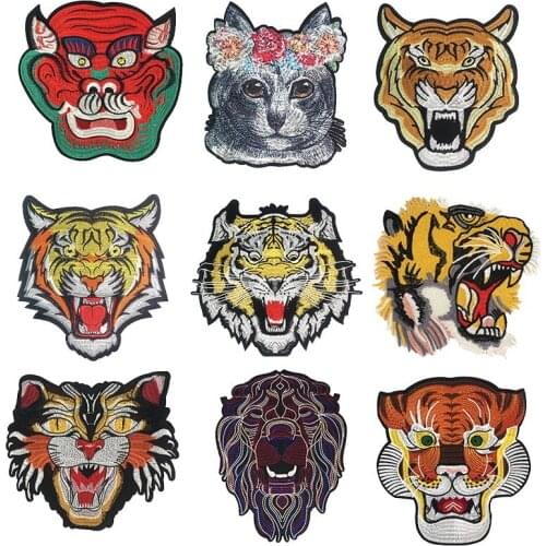 Hot sale! Fashion Helmet Lion Tiger Animal Embroidered T-Shirt Patches for Full Back Size of Jackets Motorcycle Biker Patch