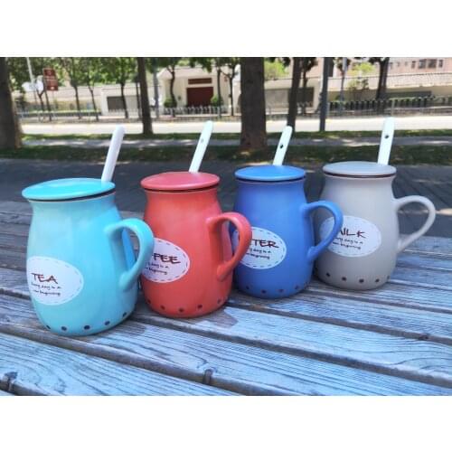 Fty sale Korea style Home Office Cafe Tazas coffee Ceramic mug with lid and spoon Milk water drinkware