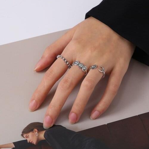 3pcs set Fashion Open Ring Retro Star Moon Ring Shaped Alloy Perimeter Approximately 55mm Opening Adjustable