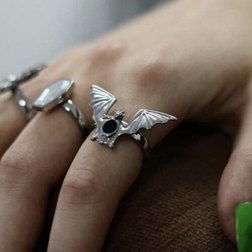 Cute Halloween Ring Black Bat Opening Adjustable Gothic Ring Band Unisex Jewelry