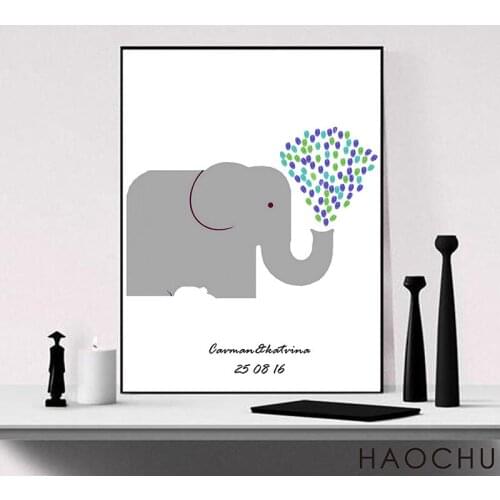 Cute Cartoon Elephant Customized Guest Attendance Book For Baby Shower 1st Birthday Gift Fingerprint Signature Kids Room Decor