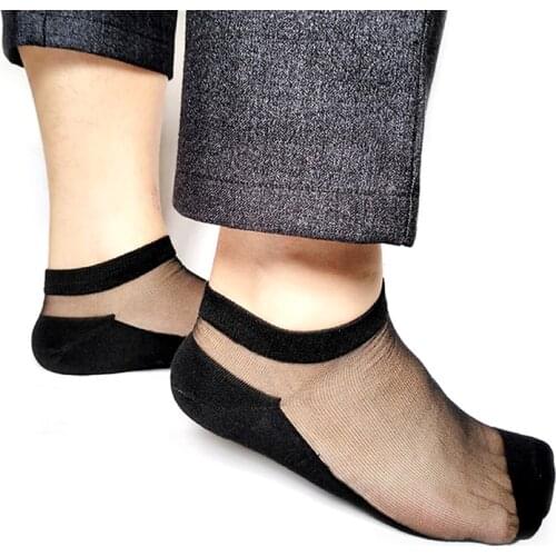 Men Sheer Nylon Silks Socks Sexy For Leather Shoes Thin Formal Socks Ankle Transparent See Through Male