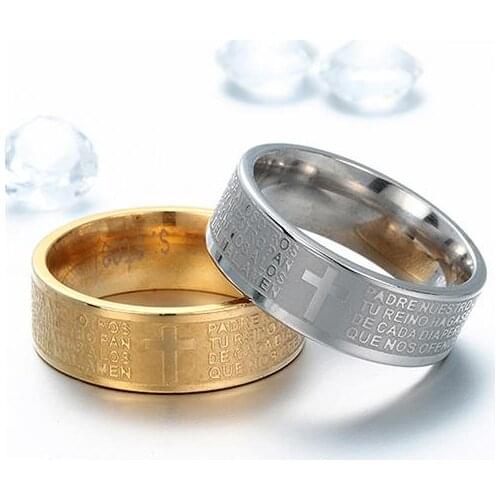 Mens Stylish 3D Holy Scripture Cross Titanium Steel Wide Band Ring Jewelry Stylish sweet gift for girlfriend