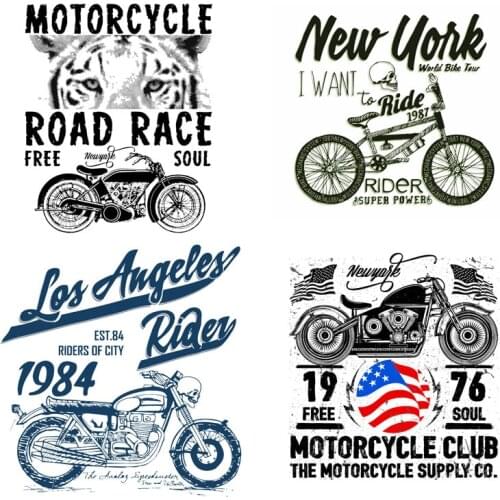 Bicycle Motorcycle Clothing Stickers Iron On Patches Diy Heat Transfers Patch For Clothes Boy Girl T-shirt Appliques Decoration