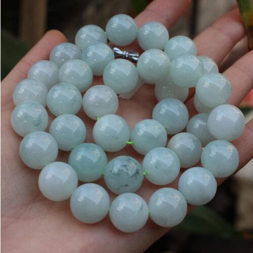 Natural Burma jade old pit ice waxy male big bead jade necklace beads pendant genuine
