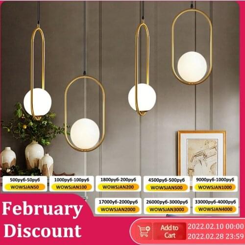 Nordic Pendant Lights Golden Glass Ball Pendant Lamp For Kitchen Bedroom Light Hanging Lamp Coffee Bar Loft Home Decor Lighting