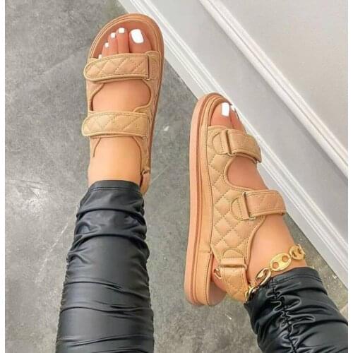 2021 Summer New Womens Sandals Mid-heel Soft-soled Velcro Large Size Beach Flat Female Sandals Women Shoe Chaussure Femme