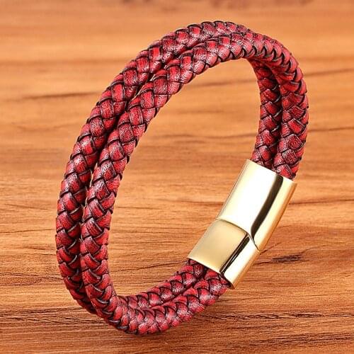 TYO Brand New Arrival Stainless Steel Gold Magnetic Buckle Cuff Twisted Leather Bracelets Mens Classic Simple Jewelry