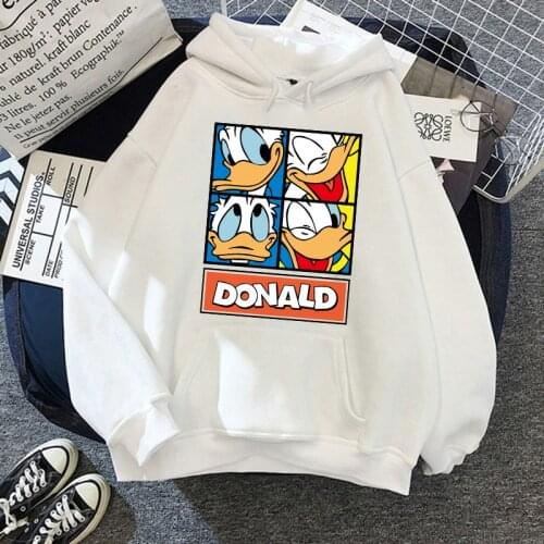 Disney New Hoodies Donald Duck Kawaii Clothes Women Cartoons Pullover Funny Autumn Winter Fashion Plus Velvet Femme Sweatshirt