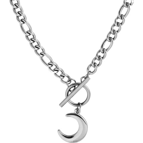 316L stainless steel Bolo Harajuku ins moon thick punk disco men and women retro street dark wind collarbone chain necklace