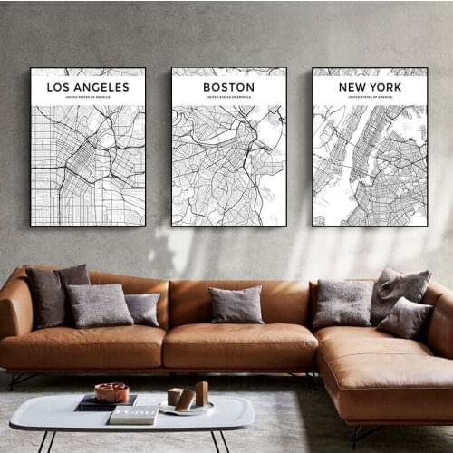 Prints Nordic Style Paintings Picture for Living Room Black and White World City Map New York Tokyo Paris Wall Art Canvas Poster