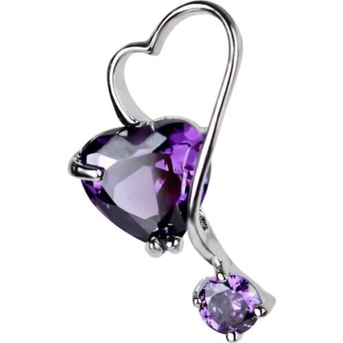 925 Sterling Silver Pendant Crystal Love Heart Pendants Necklaces Sweet Beauty Purple Jewelry Gift For Women GND0343