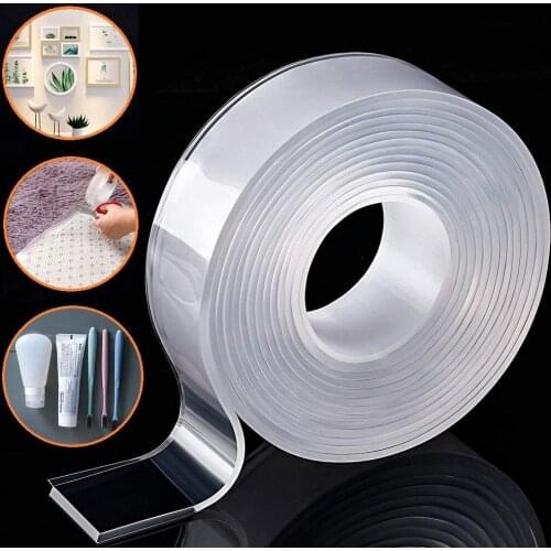 Removable nano tape, washable, strong absorption, double-sided transparent silicone non-marking tape, suitable for kitchen